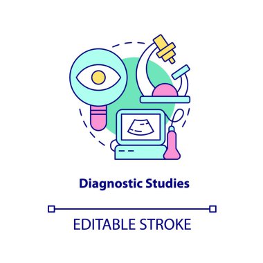 Teşhis çalışmaları konsept simgesi. Araştırma ekipmanları. Bakımevi hizmeti soyut fikir ince çizgi çizimi sağladı. İzole bir taslak çizim. Düzenlenebilir felç. Arial, Myriad Pro-Kalın yazı tipleri