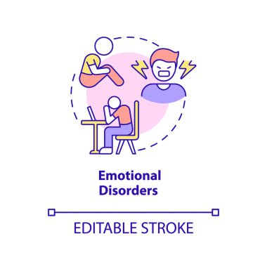 Duygusal bozukluklar konsept ikonu. Genç zihinsel hastalıkları tanımlamak soyut fikir ince çizgiler çizmek. Aşırı kaygı. İzole bir taslak çizim. Düzenlenebilir felç. Arial, Myriad Pro-Kalın yazı tipleri