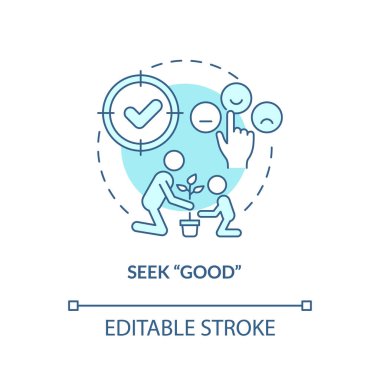 İyi bir turkuaz konsept simgesi ara. Prososyal davranışı yakala. Düzensizliği yönetmek soyut fikir ince çizgi çizimi. İzole bir taslak çizim. Düzenlenebilir felç. Arial, Myriad Pro-Kalın yazı tipleri