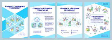 Düzensiz davranış tedavi broşürü. Zihinsel bir sorun. Çizgisel simgeli broşür tasarımı. Sunum için 4 vektör düzeni, yıllık raporlar. Arial-Black, Kullanılan Myriad Pro-Normal yazı tipleri