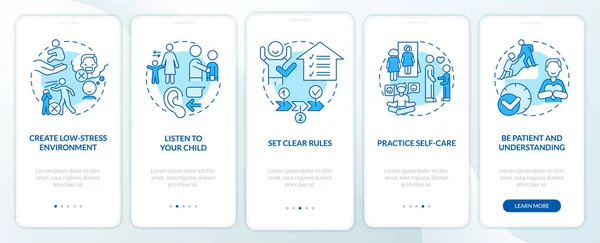 Conduct Disorder Tips Parents Blue Onboarding Mobile App Screen Walkthrough — Stock Vector