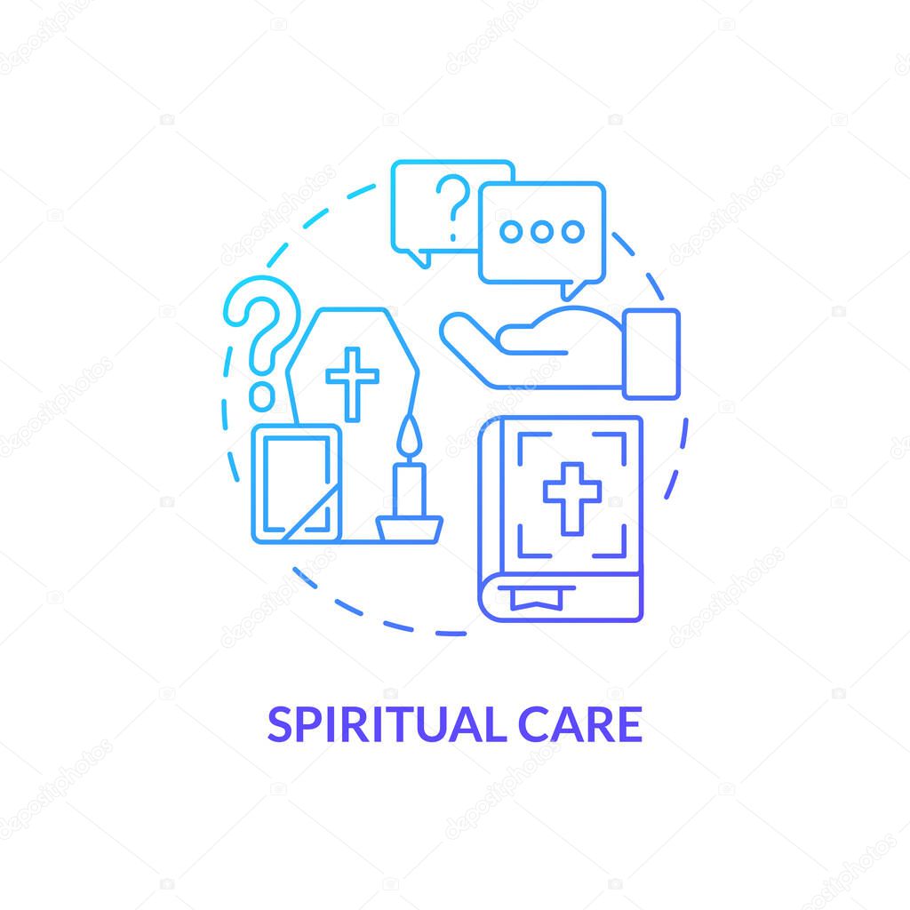 Spiritual care blue gradient concept icon. Bereavement support. Cope with grief. Hospice service abstract idea thin line illustration. Isolated outline drawing. Myriad Pro-Bold fonts used