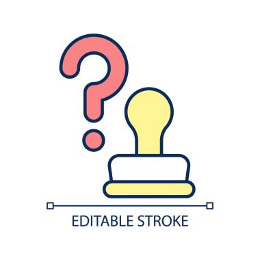 RGB renk simgesi onayı bekleniyor. Yasal izin. Yetki damgası. Kabul sertifikası. İzole vektör çizimi. Basit bir çizgi çizimi. Düzenlenebilir felç. Kullanılan Arial yazı tipi