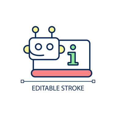 Otomatik müşteri desteği RGB renk simgesi. Müşteri yardımı. Chatbot yardım et. Robot iletişimi. İzole vektör çizimi. Basit bir çizgi çizimi. Düzenlenebilir felç. Kullanılan Arial yazı tipi