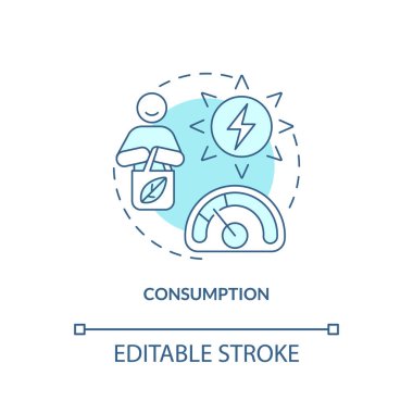 Tüketim turkuvaz konsept simgesi. Dairesel ekonomi soyut fikir ince çizgi çizimi. Sürdürülebilir gelişme. İzole bir taslak çizim. Düzenlenebilir felç. Arial, Myriad Pro-Kalın yazı tipleri