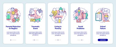 Hareketli uygulama ekranında risk faktörleri oluşturun. Çizgisel kavramlarla dolu 5 aşamalı grafik talimatları. UI, UX, GUI şablonu. Kullanılan sayısız Pro-Kalın, Düzenli yazı tipleri