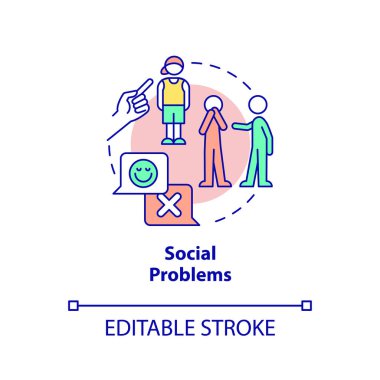 Sosyal sorunlar konsepti ikonu. Coevals reddedildi. Ergenlik sorunları. Risk faktörleri soyut fikir ince çizgi çizimi. İzole bir taslak çizim. Düzenlenebilir felç. Arial, Myriad Pro-Kalın yazı tipleri