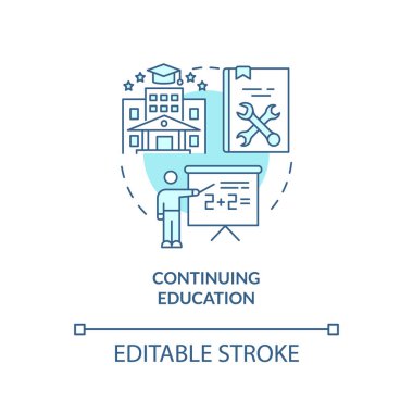 Devam eden eğitim turkuaz konsept simgesi. Üniversite uzantısı. Hayat boyu soyut fikirler öğrenme ince çizgi çizimi. İzole bir taslak çizim. Düzenlenebilir felç. Arial, Myriad Pro-Kalın yazı tipleri