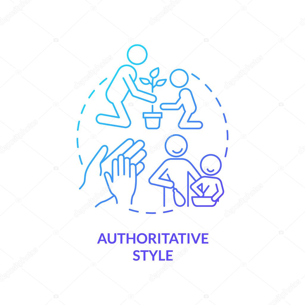 Authoritative style blue gradient concept icon. High parental responsiveness abstract idea thin line illustration. Child welfare. Confident kids. Isolated outline drawing. Myriad Pro-Bold font used