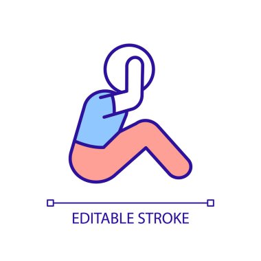 Anksiyete bozukluğu olan çocuk RGB renk ikonu. Odaklanma sorunu. Endişeli çocuk. Zihinsel sağlık durumu. İzole vektör çizimi. Basit bir çizgi çizimi. Düzenlenebilir felç. Kullanılan Arial yazı tipi