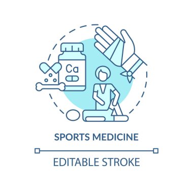 Spor hekimi turkuvaz konsept ikonu. Atletizm desteği. Tıp merkezi hizmeti soyut fikir ince çizgi çizimi. İzole bir taslak çizim. Düzenlenebilir felç. Arial, Myriad Pro-Kalın yazı tipleri
