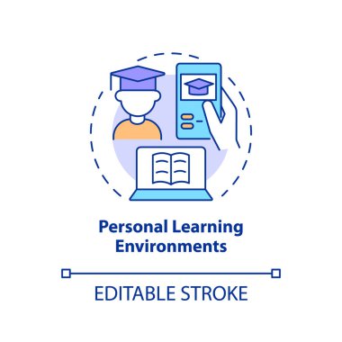 Kişisel öğrenim ortamları konsept simgesi. Ömür boyu öğrenme kavramları soyut fikir ince çizgi çizimleridir. İzole bir taslak çizim. Düzenlenebilir felç. Arial, Myriad Pro-Kalın yazı tipleri