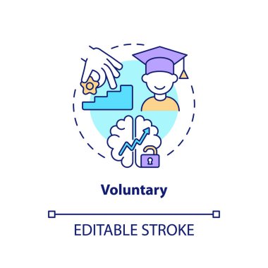 Gönüllü eğitim konsepti ikonu. Hayat boyu öğrenme özellikleri soyut fikir ince çizgi çizimi. İzole bir taslak çizim. Düzenlenebilir felç. Arial, Myriad Pro-Kalın yazı tipleri