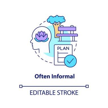 Genellikle gayri resmi konsept ikonu. Uygun bir zaman. Hayat boyu öğrenme özellikleri soyut fikir ince çizgi çizimi. İzole bir taslak çizim. Düzenlenebilir felç. Arial, Myriad Pro-Kalın yazı tipleri