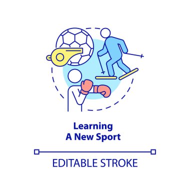Yeni spor konsepti ikonu öğreniyorum. Dövüş sanatları. Hayat boyu öğrenme örnekleri soyut fikir ince çizgi çizimi. İzole bir taslak çizim. Düzenlenebilir felç. Arial, Myriad Pro-Kalın yazı tipleri