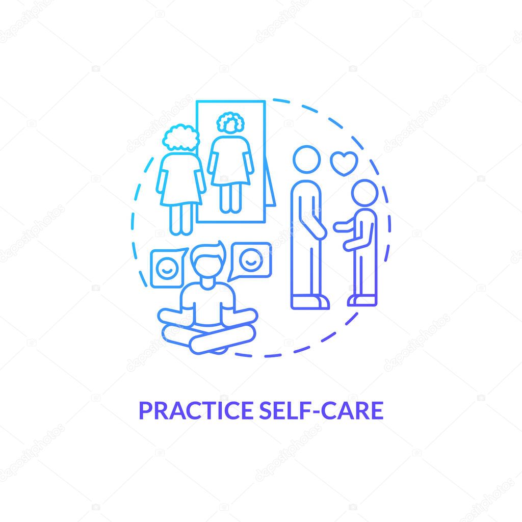 Practice self-care blue gradient concept icon. Tips for parents. Mental health. Conduct disorder abstract idea thin line illustration. Isolated outline drawing. Myriad Pro-Bold fonts used
