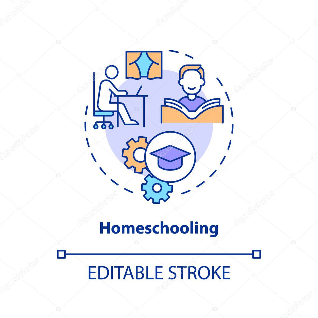 Homeschooling concept icon. Remote education. Lifelong learning contexts abstract idea thin line illustration. Isolated outline drawing. Editable stroke. Arial, Myriad Pro-Bold fonts used