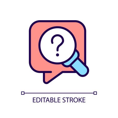 RGB renk simgesini araştır. Bilgi arıyorum. Soru işareti ve büyüteç. İzole vektör çizimi. Basit bir çizgi çizimi. Düzenlenebilir felç. Kullanılan Arial yazı tipi