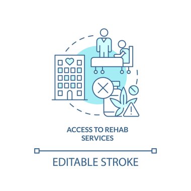 Rehabilitasyon hizmetlerine erişim, turkuaz konsept ikonu. Uyuşturucu bağımlılığı tedavisi soyut fikir ince çizgi çizimi. İzole bir taslak çizim. Düzenlenebilir felç. Arial, Myriad Pro-Kalın yazı tipleri