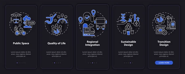 Városi Tervezés Éjszakai Üzemmódjának Alapelvei Mobil Alkalmazás Képernyőjén Élet Séta — Stock Vector
