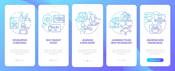 Een Leven Lang Leren Voorbeeld Blauwe Gradiënt Onboarding Mobiele App — Stockvector