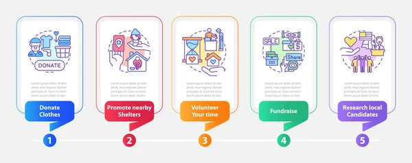 Támogatás Nyújtása Hajléktalanoknak Téglalap Alakú Infografikai Sablonhoz Adatvizualizáció Lépésben Folyamat — Stock Vector