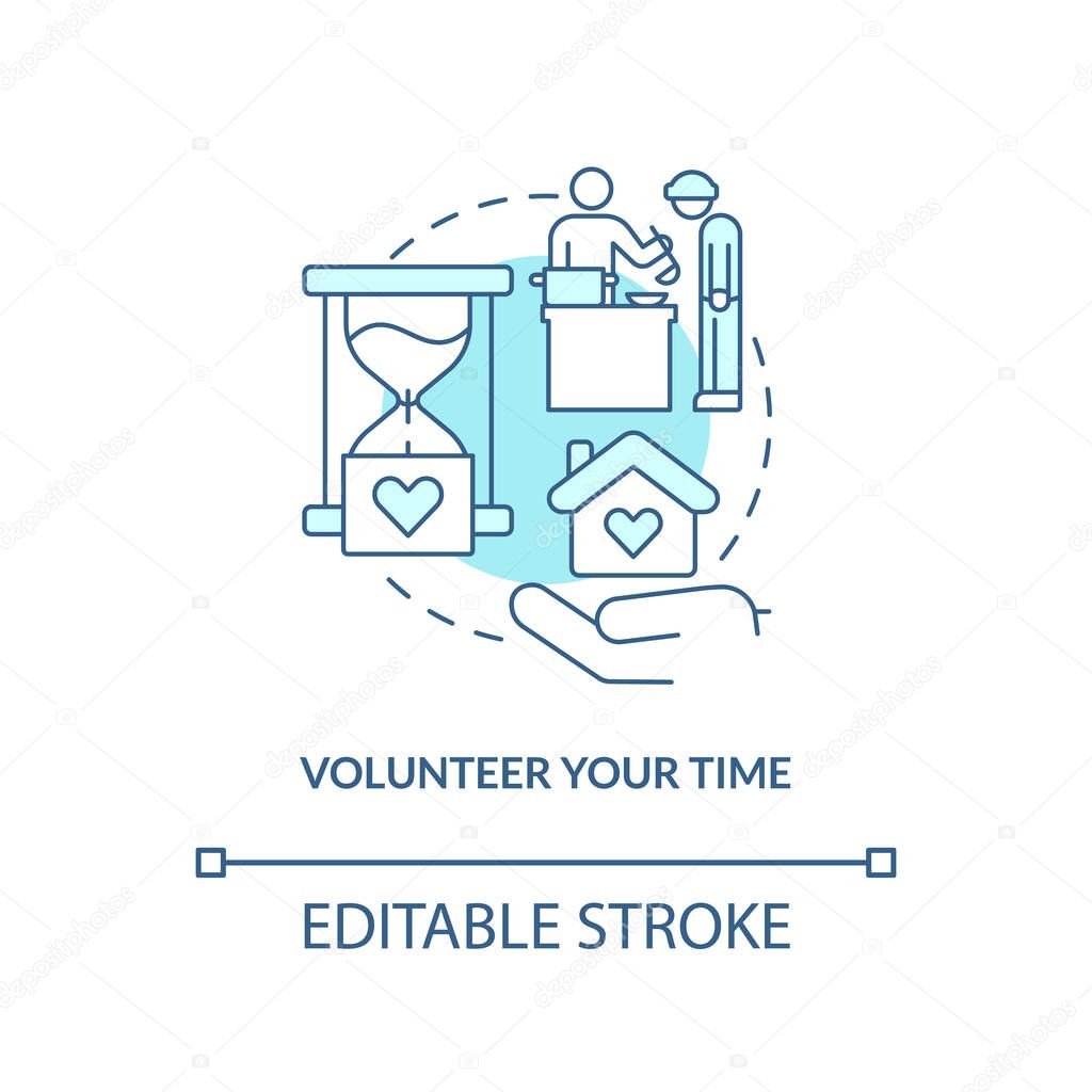 Volunteer your time turquoise concept icon. Providing affordable housing abstract idea thin line illustration. Isolated outline drawing. Editable stroke. Arial, Myriad Pro-Bold fonts used