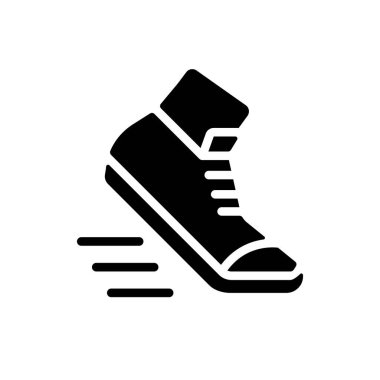 Siyah kabartma simgesi çalıştırılıyor. Aktif ve sağlıklı bir yaşam tarzı. Maraton koş. Koşu ve koşu. Dinamik hareket. Beyaz uzayda siluet sembolü. Piktogram sağlammış. Vektör izole illüstrasyonu