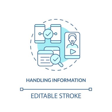 Bilgi turkuvaz konsept simgesi kullanılıyor. Ara ve içeriği paylaş. Dijital beceriler soyut fikir ince çizgi çizimi. İzole bir taslak çizim. Düzenlenebilir felç. Arial, Myriad Pro-Kalın yazı tipleri