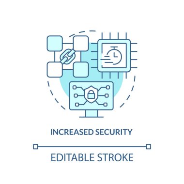 Güvenlik turkuazının arttırılmış konsept simgesi. Kripto para birimi soyut fikirlerin en büyük avantajı ince çizgi çizimi. İzole bir taslak çizim. Düzenlenebilir felç. Arial, Myriad Pro-Kalın yazı tipleri