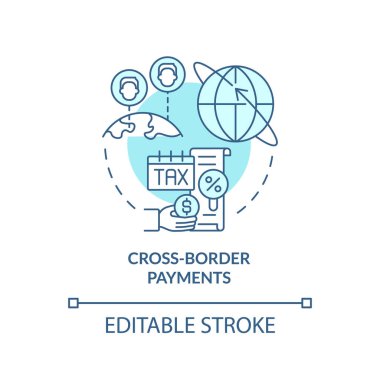 Sınır ötesi ödemeler turkuaz konsept simgesi. Kripto para avantajı soyut fikir ince çizgi çizimi. İzole bir taslak çizim. Düzenlenebilir felç. Arial, Myriad Pro-Kalın yazı tipleri