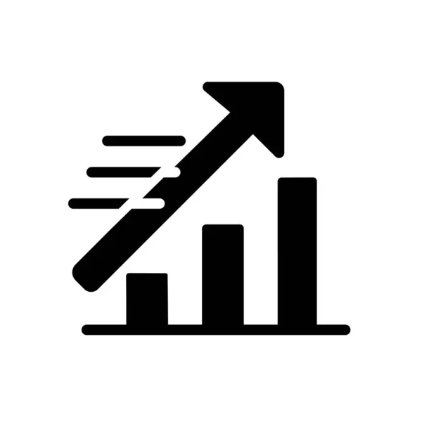 不断增长的统计黑色象形文字图标 数据分析和研究 金融数据收集 市场战略 白色空间上的轮廓符号 实心象形文字 矢量孤立的说明 — 图库矢量图片