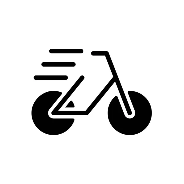 自転車の黒いグリフアイコン ペダルサイクルだ 輸送とレクリエーション スポーツ活動 ダイナミックな動きだ 白い空間にシルエットのシンボル 絵文字が固い ベクトル分離図 — ストックベクタ