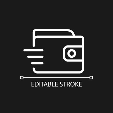 Karanlık tema için hızlı ödeme pikseli mükemmel beyaz doğrusal simge. Elektronik para transferi. İnce çizgili çizim. Gece modu için izole edilmiş sembol. Düzenlenebilir felç. Kullanılan Arial yazı tipi