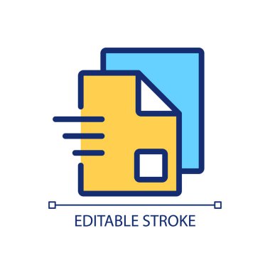 Belge paylaşım pikseli mükemmel RGB renk simgesi. Elektronik dosyalar. Dijital bilgi. Gönder ve al. İzole vektör çizimi. Basit bir çizgi çizimi. Düzenlenebilir felç. Kullanılan Arial yazı tipi