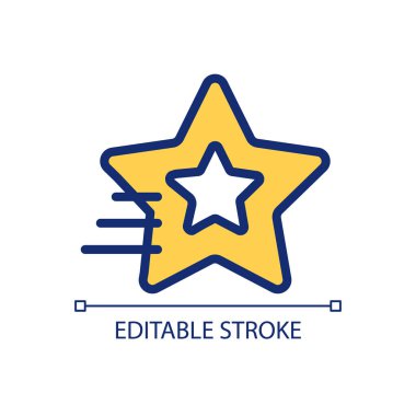 Kayan yıldız pikseli mükemmel RGB renk simgesi. Kayan yıldızdan dilek tut. Atmosferde yanan meteor. İzole vektör çizimi. Basit bir çizgi çizimi. Düzenlenebilir felç. Kullanılan Arial yazı tipi