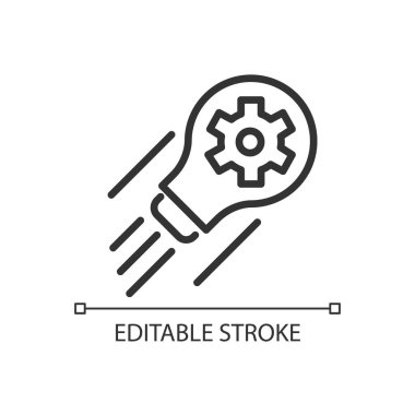 Geliştirme pikseli mükemmel doğrusal simge. Gelişme var ve artıyor. İş fikri ve yenilik. İnce çizgili çizim. Contour sembolü. Vektör çizimi. Düzenlenebilir felç. Kullanılan Arial yazı tipi