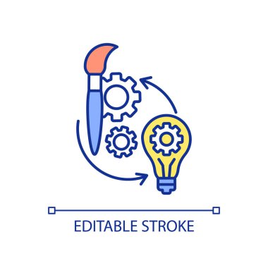 Yaratıcılık ve eleştirel düşünme RGB renk simgesi. Yetenek ve yetenek. Yetenekler gelişiyor. İzole vektör çizimi. Basit bir çizgi çizimi. Düzenlenebilir felç. Kullanılan Arial yazı tipi