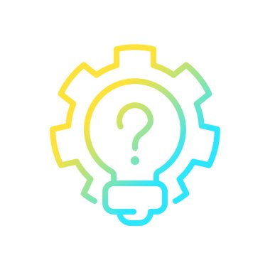 Yaratıcı soru gradyan doğrusal vektör simgesi. Ampul ve teçhizat ve soru işareti. İcat ve yenilik fikri. İnce çizgi renk sembolü. Modern tarz pictogram. Vektör izole çizimi