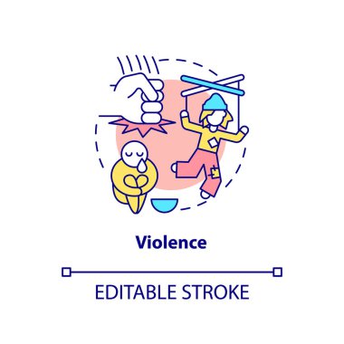 Şiddet konsepti ikonu. Evsizliğin soyut fikri ince çizgi çizimi. Fiziksel yaralanmalar. Psikolojik zarar. İzole bir taslak çizim. Düzenlenebilir felç. Arial, Myriad Pro-Kalın yazı tipleri
