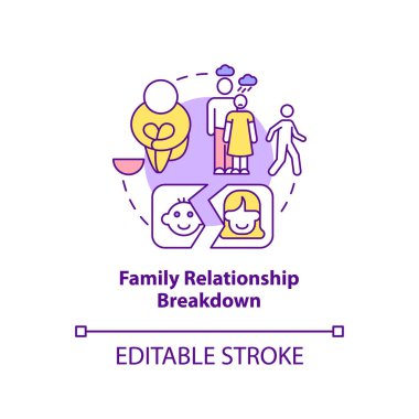 Aile ilişkileri yıkım konsepti ikonu. Refakatsiz gençlik soyut fikirlere ve ince çizgilere neden olur. Ayrılıklar. İzole bir taslak çizim. Düzenlenebilir felç. Arial, Myriad Pro-Kalın yazı tipleri