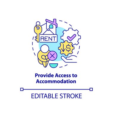 Konaklama konsept simgesine erişim sağlayın. Hükümet soyut fikirler üretmeli, ince çizgiler çizmeli. İzole bir taslak çizim. Düzenlenebilir felç. Arial, Myriad Pro-Kalın yazı tipleri