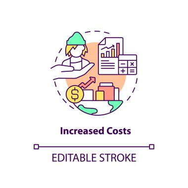 Artan maliyet konsepti simgesi. Evsizlik toplumun soyut fikri üzerinde ince çizgiler çiziyor. Artan konut masrafları. İzole bir taslak çizim. Düzenlenebilir felç. Arial, Myriad Pro-Kalın yazı tipleri