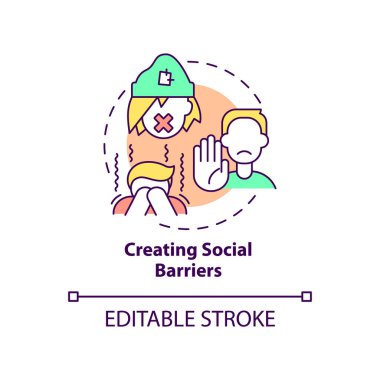 Sosyal engeller konsepti simgesi oluşturuluyor. Evsizliğin toplumsal sorunu soyut fikir ince çizgi çizimi. İzole bir taslak çizim. Düzenlenebilir felç. Arial, Myriad Pro-Kalın yazı tipleri