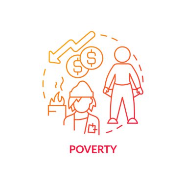Yoksulluk kırmızı gradyan konsept simgesi. Evsizlik faktörü soyut fikir ince çizgi çizimi. Para ve barınak sıkıntısı. Yoksul insanlar. İzole bir taslak çizim. Kullanılan sayısız Pro-Kalın yazı tipi