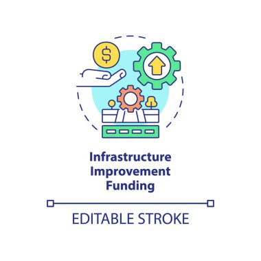 Altyapı iyileştirme finansman konsepti ikonu. Başlangıçta gelişmeye yardımcı olmak soyut fikir ince çizgi illüstrasyonu. İzole bir taslak çizim. Düzenlenebilir felç. Arial, Myriad Pro-Kalın yazı tipleri