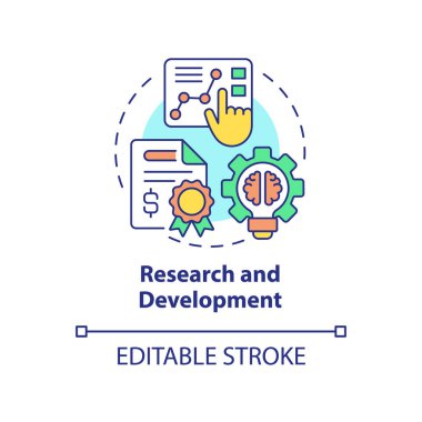 Araştırma ve geliştirme konsepti ikonu. Girişimcilere soyut fikirlerin ince çizgi çizimlerine yardım etmek. İzole bir taslak çizim. Düzenlenebilir felç. Arial, Myriad Pro-Kalın yazı tipleri
