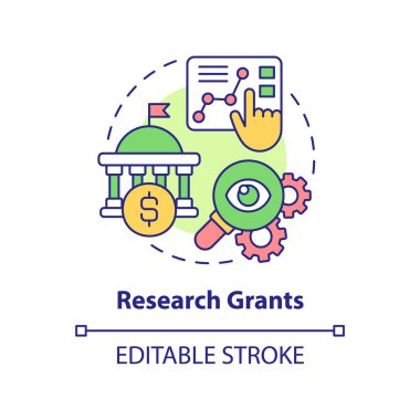 Araştırma konsept ikonu sağlar. Küçük işletme finansal destek tipi soyut fikir ince çizgili illüstrasyon. İzole bir taslak çizim. Düzenlenebilir felç. Arial, Myriad Pro-Kalın yazı tipleri