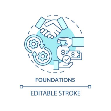 Vakıflar turkuaz konsept simgesi. Küçük iş teşvikleri. İş yeri, soyut fikir, ince çizgi çizimleri için ödenekler. İzole bir taslak çizim. Düzenlenebilir felç. Arial, Myriad Pro-Kalın yazı tipleri