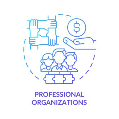Profesyonel organizasyonlar mavi gradyan konsept simgesi. Çalışanlar ilgilenir. İş yeri geliştirme için hibe soyut fikir ince çizgi çizimi. İzole bir taslak çizim. Kullanılan sayısız Pro-Kalın yazı tipi